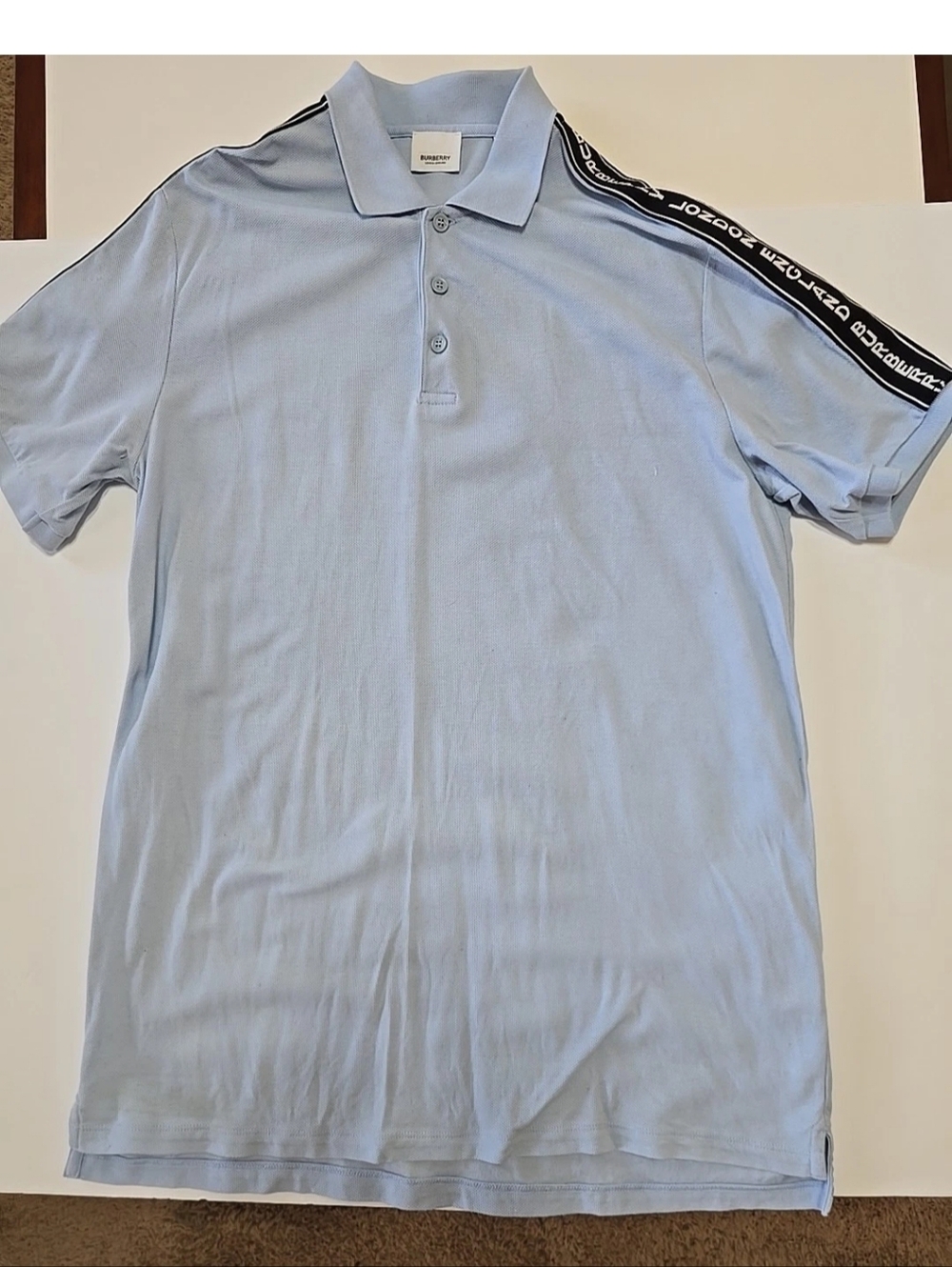 Burberry Logo Print Light Blue Polo Shirt Size M